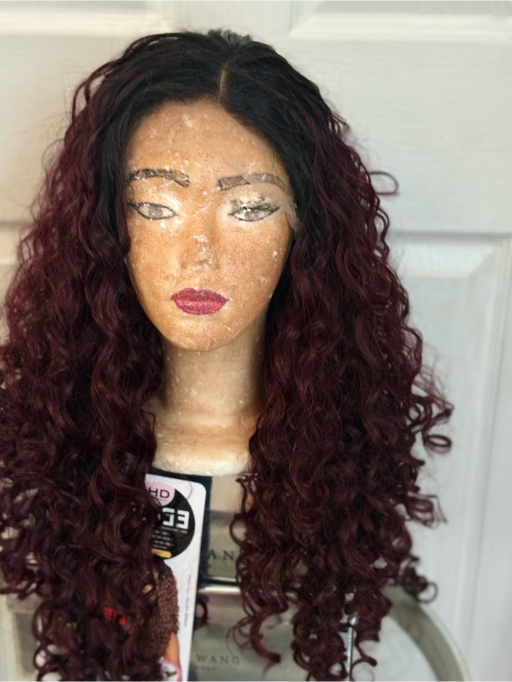Lace Front Curly Wig in Deep Burgundy